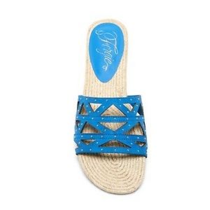 New Fergielicious Blue Suede Silver Stud Slide 7.5